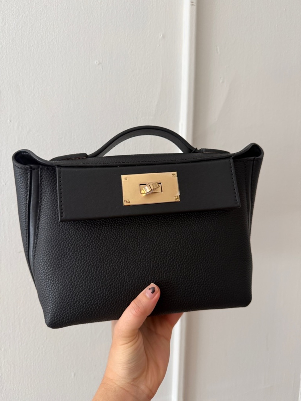 Classic Black Top-Handle Women's Bag with Gold Hardware